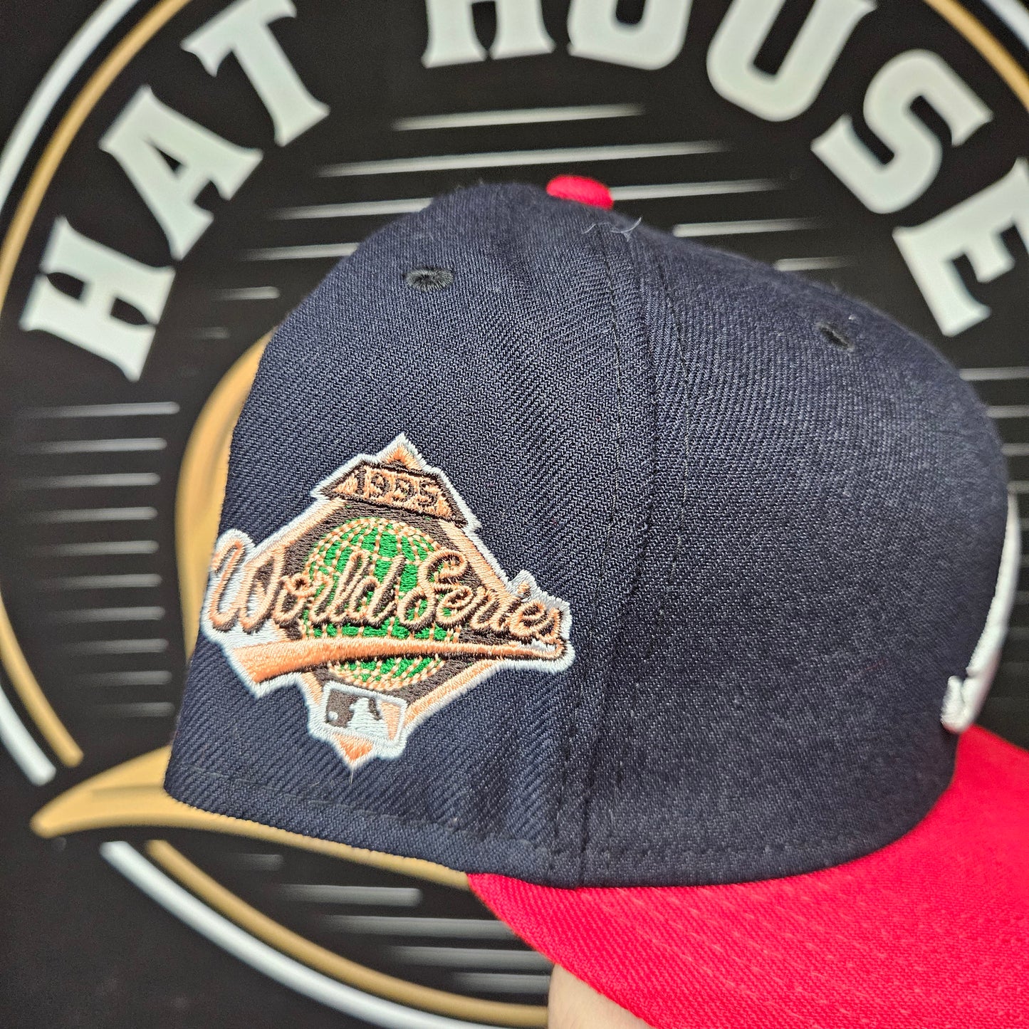 Atlanta Braves Hat New Era Size 7 7/8 Fitted 59Fifty Blue World Series 95 Side Patch