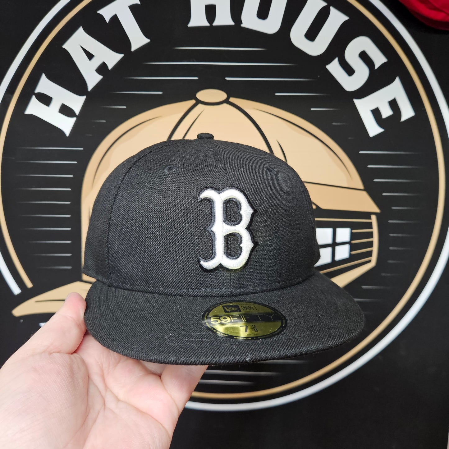 Boston Red Sox Hat New Era Size 7 3/8 Black Wool 59Fifty