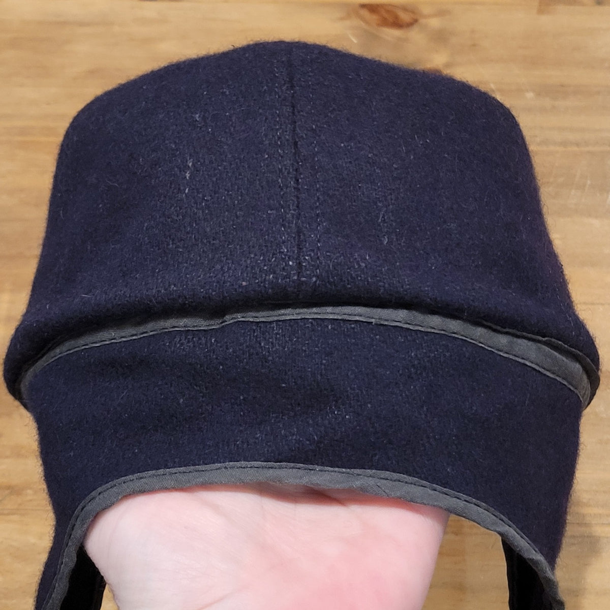 VTG Mammoth Mountain Ski Hat Cap Ear Flaps Navy Blue Wool Winter Snow Resort 90s