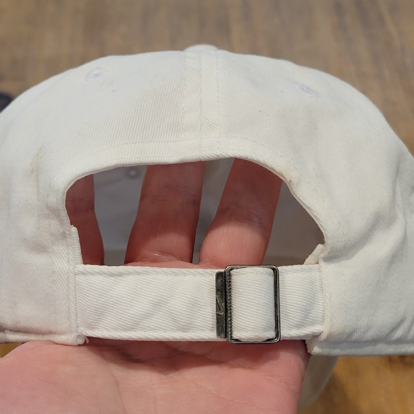 Nike Hat Cap Strap Back White Black Swoosh Spell Out Logo Dad Cotton One Size