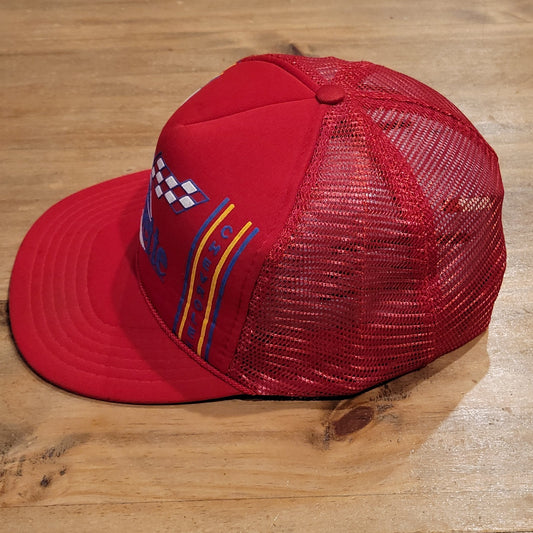 Vintage Corvette Hat Snapback Trucker 80s Car Racing GM Chevrolet Red Mesh Back