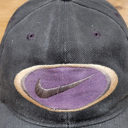 Vintage Nike Hat Cap Strap Back Black Purple Embroidered Swoosh Logo Faded