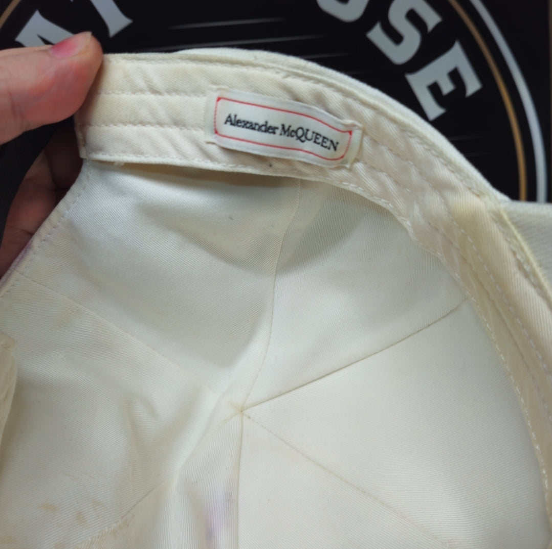 Alexander McQueen Hat White Leather Strap Back