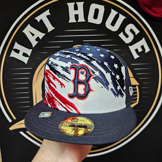 Boston Red Sox New Era Hat Size 7 3/8 59Fifty Fitted 4th of July Flag RWB