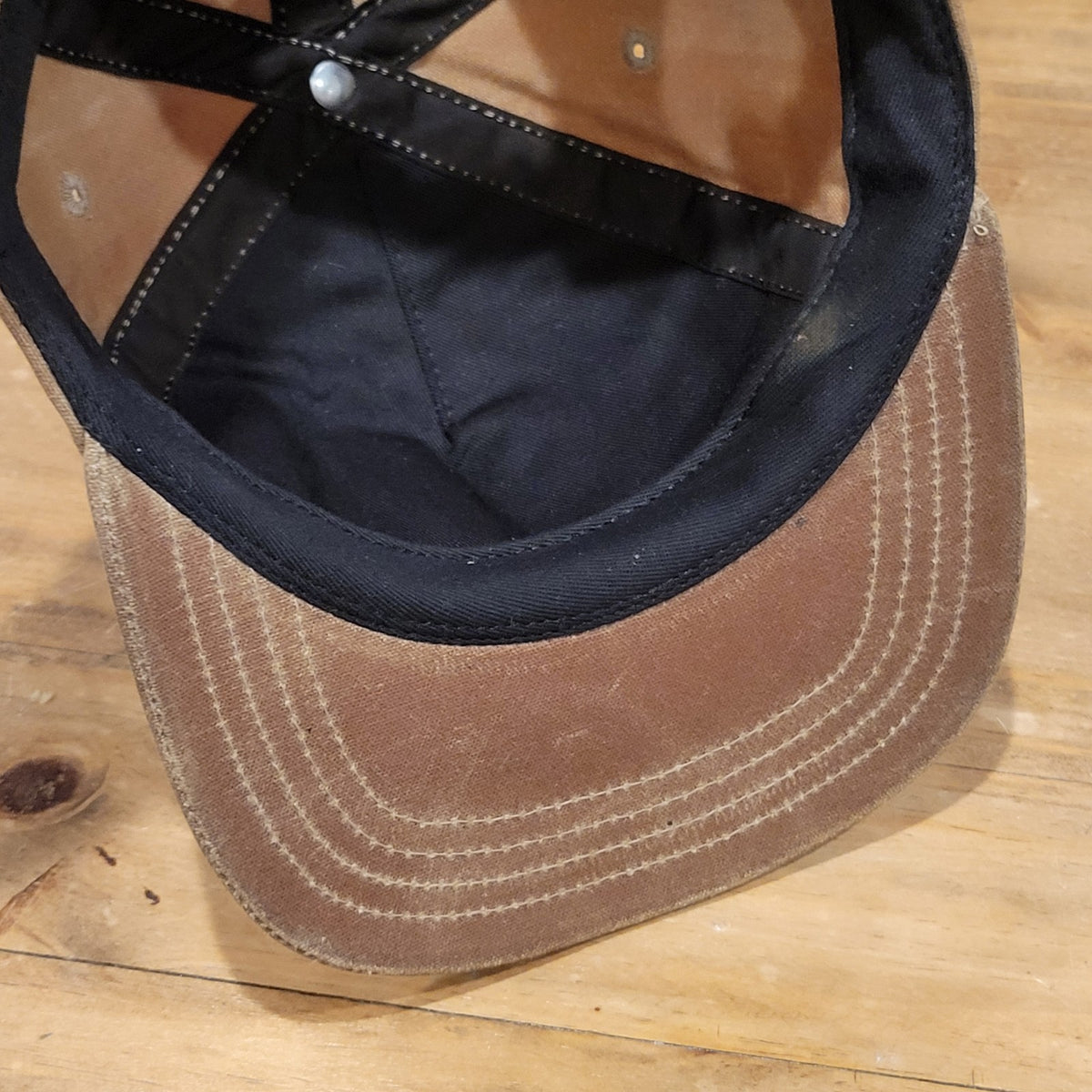Vintage Alaska AK Waxed Cotton Hat Leather Strap Patch Made USA Brown