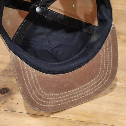 Vintage Alaska AK Waxed Cotton Hat Leather Strap Patch Made USA Brown