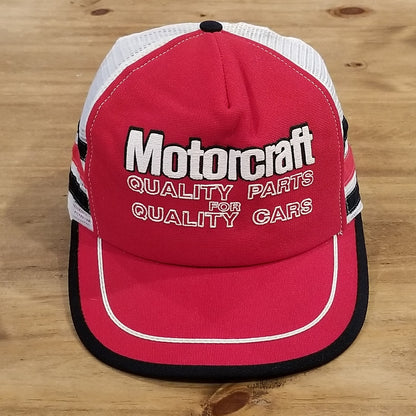 Vintage Motocraft Hat Snapback 3 Stripe Trucker Red 70s 80s Quality Parts Cars