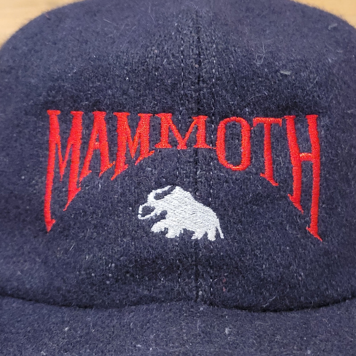 VTG Mammoth Mountain Ski Hat Cap Ear Flaps Navy Blue Wool Winter Snow Resort 90s