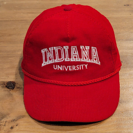 Vintage Indiana Hoosiers Corduroy Hat Cap Snapback 90s Red Rope Adjustable