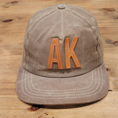 Vintage Alaska AK Waxed Cotton Hat Leather Strap Patch Made USA Brown