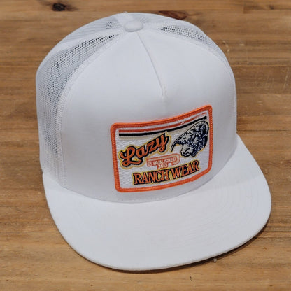 Lazy J Ranch Wear Snapback Trucker Hat White Big Patch Western Cowboy Farm