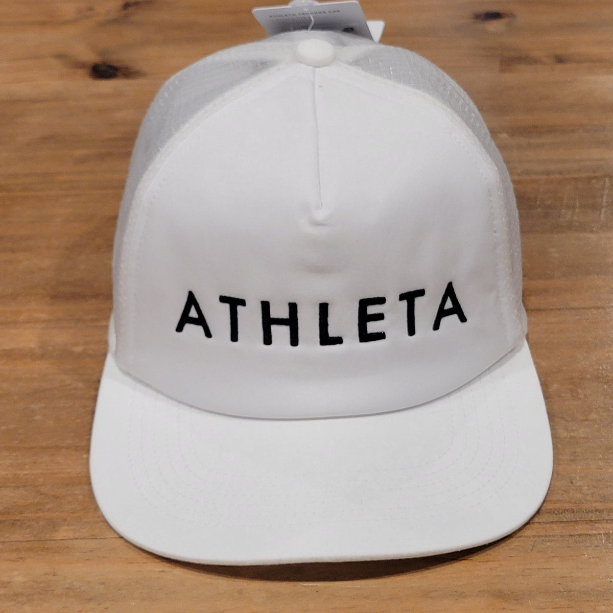 Athleta Hat Snapback Mesh Back One Size White Spell Out Logo Active