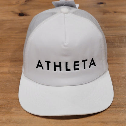 Athleta Hat Snapback Mesh Back One Size White Spell Out Logo Active
