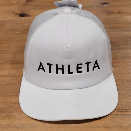 Athleta Hat Snapback Mesh Back One Size White Spell Out Logo Active