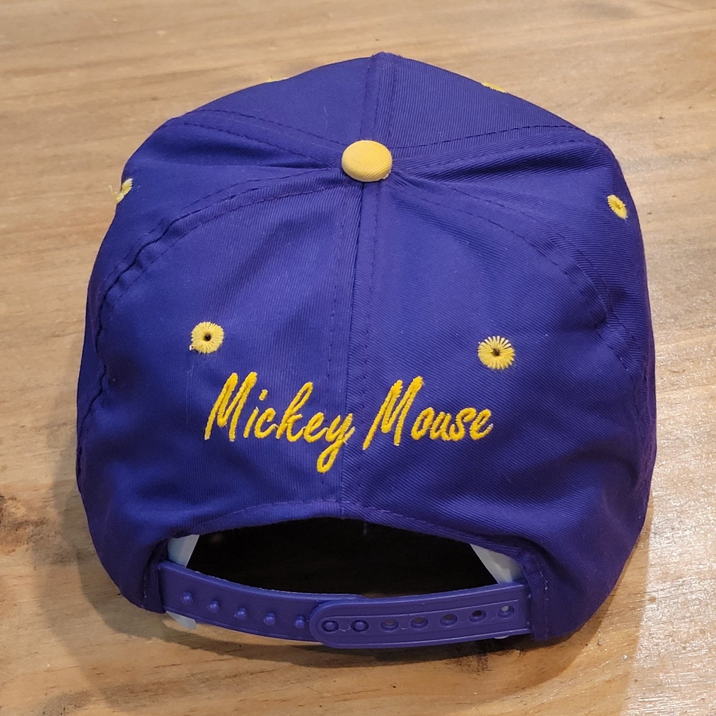 Vintage Mickey Mouse Hat Snapback Purple Yellow Disney Block Spell Out One Size