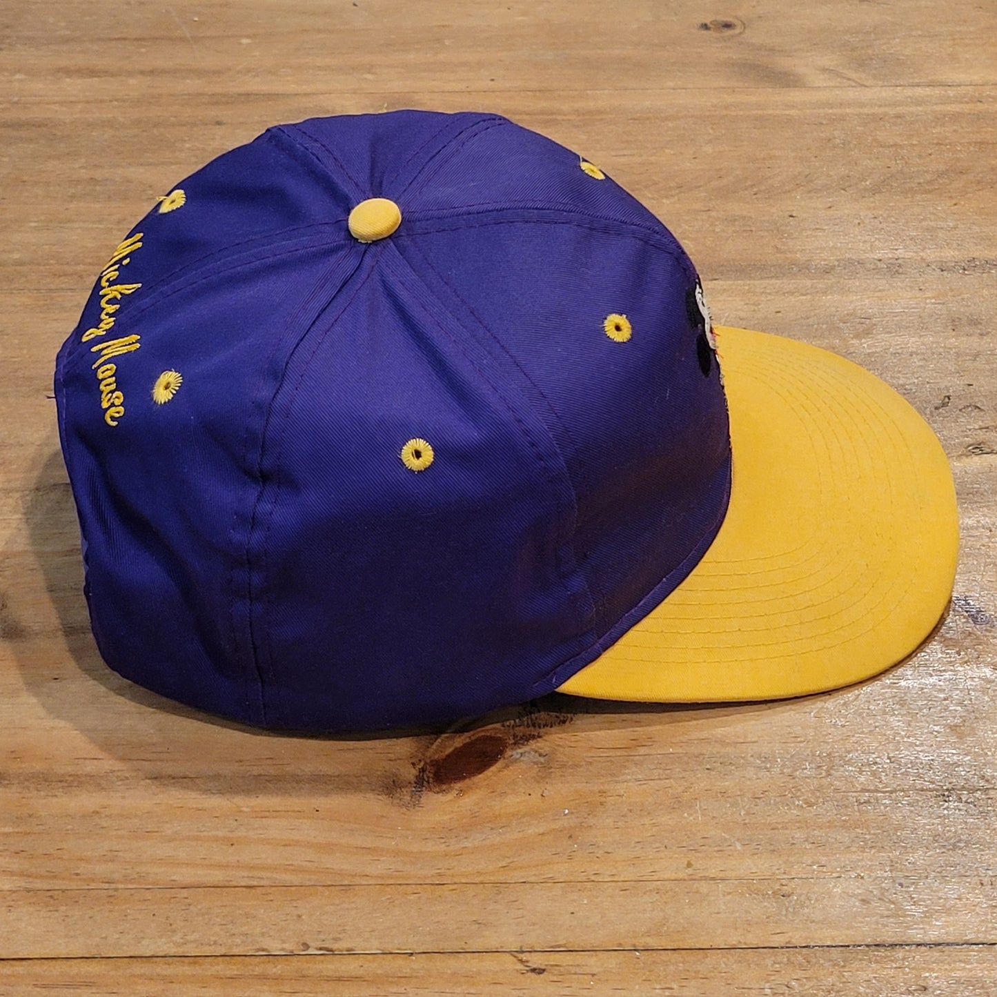 Vintage Mickey Mouse Hat Snapback Purple Yellow Disney Block Spell Out One Size