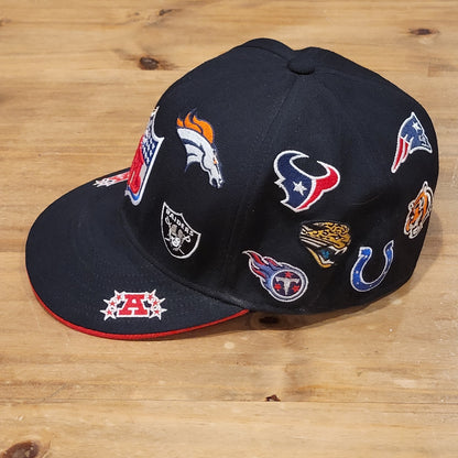 Vintage NFL Teams AOP Allover Reebok Hat Wool Black Shield Logos AFC 7 3/8 Fitte