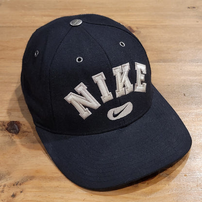Vintage Nike Hat Swoosh Arch Spell Out Flex Sit Size S/M Black 90s Y2K Wool Blen