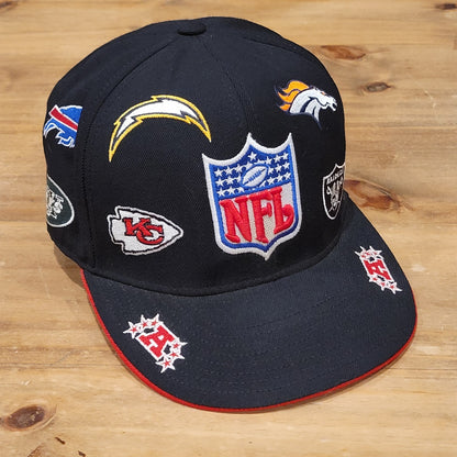 Vintage NFL Teams AOP Allover Reebok Hat Wool Black Shield Logos AFC 7 3/8 Fitte