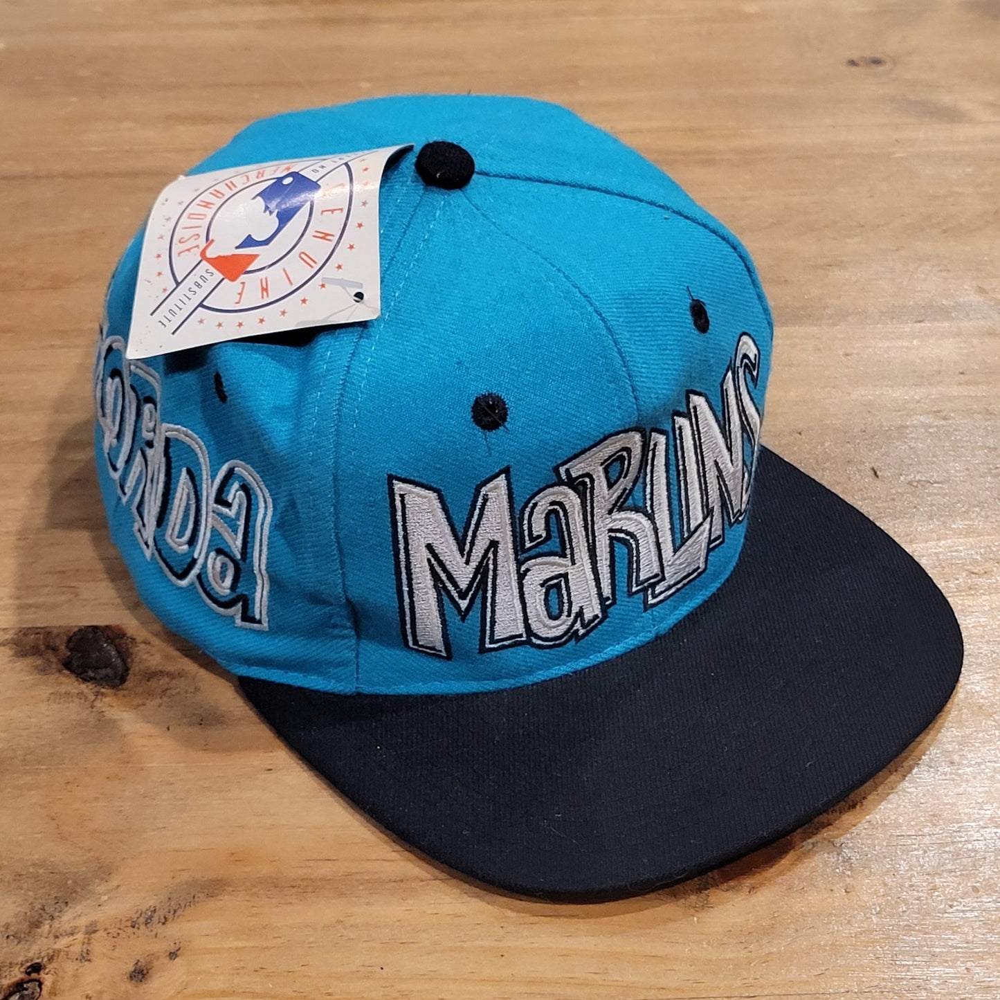 Vintage Florida Marlins Snapback Graffiti Drew Pearson Wool NOS 90s MLB Spell Ou