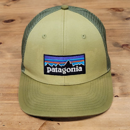 Patagonia Hat Snapback Green Trucker Mesh Back Outdoor Mountain Spell Out Faded