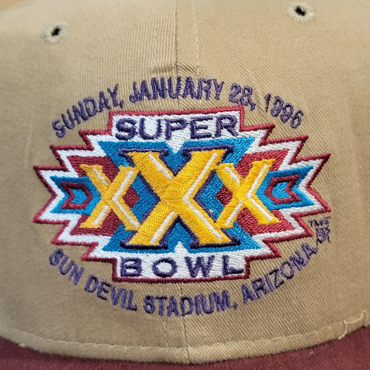 Vintage Super Bowl XXX Hat Strap Back Brown Red One Size New Era Dallas Cowboys