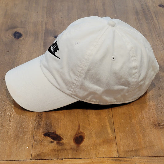 Nike Hat Cap Strap Back White Black Swoosh Spell Out Logo Dad Cotton One Size