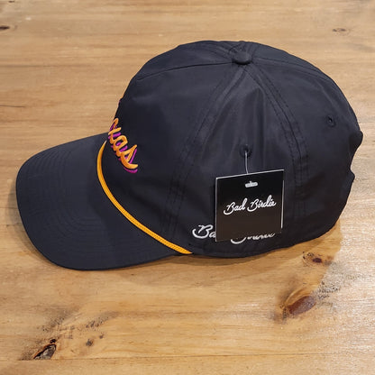 Bad Birdie Texas Hat Snapback Black Rope Script State Spell Out One Size Golf