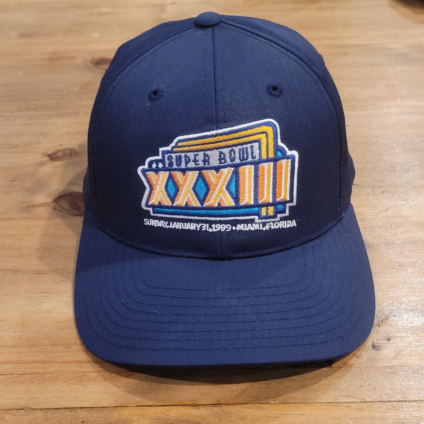 Vintage Super Bowl XXXIII Hat Snapback Black ANNCO Denver Broncos Miami FL Blue