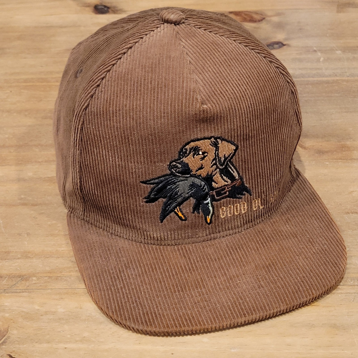 Mucker Bucket Corduroy Hat Snapback Brown Dog Hunting Duck Embroidered