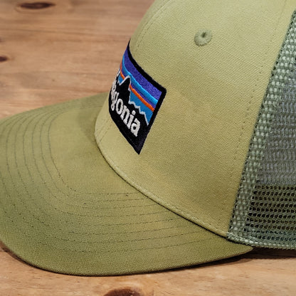 Patagonia Hat Snapback Green Trucker Mesh Back Outdoor Mountain Spell Out Faded