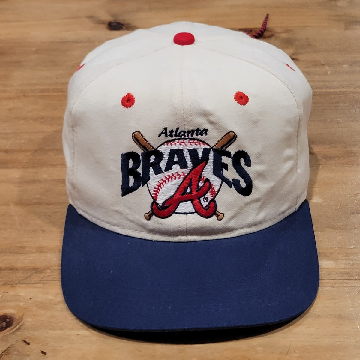 Vintage Atlanta Braves Hat Adjustable Rope 90s MLB Baseball Apparel #1