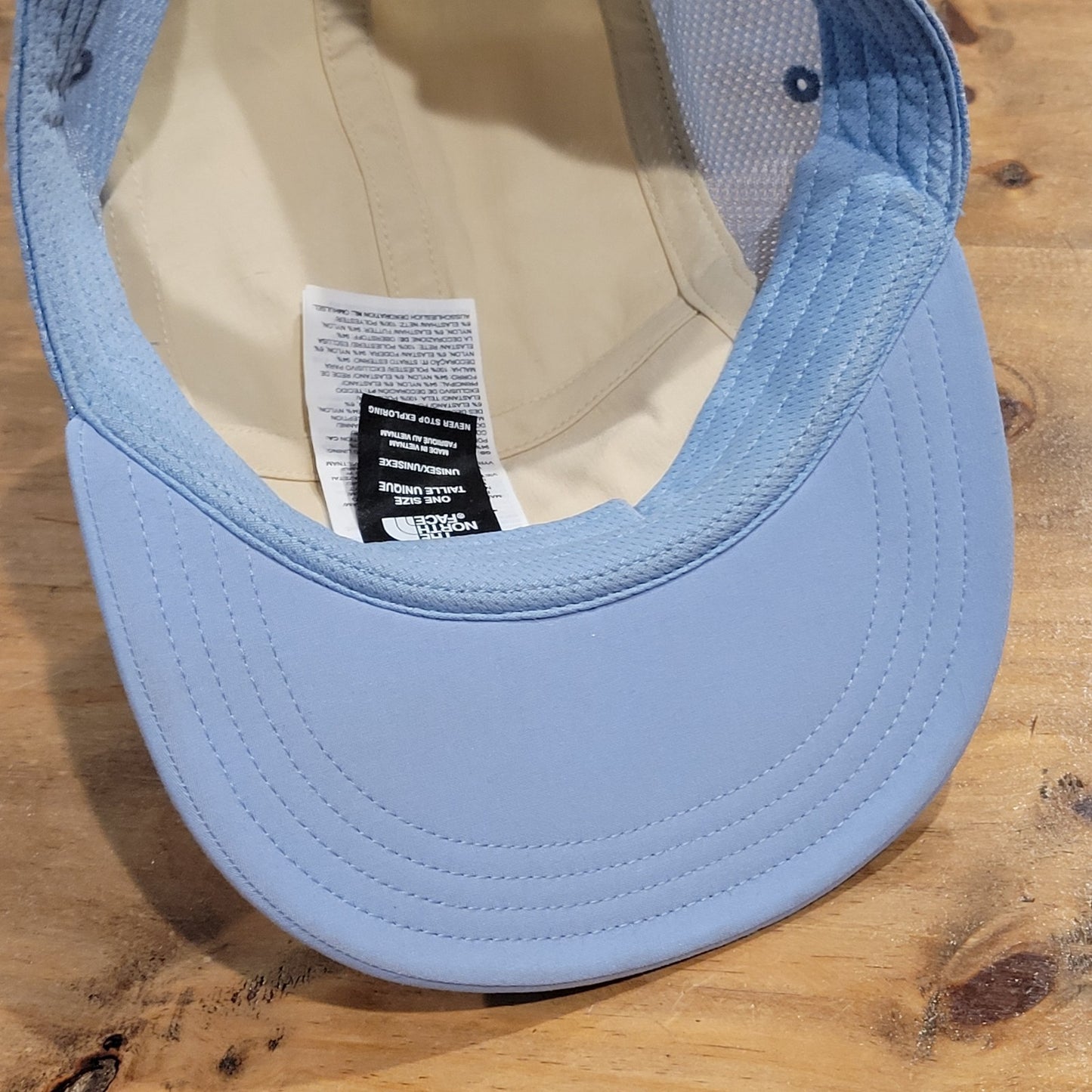 The North Face 5 Panel Hat Cap Beige Blue Lightweight Nylon Hiking Running