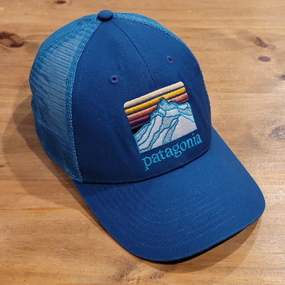 Patagonia Trucker Hat Cap Snapback Blue Embroidered Mountains Mesh Back Outdoor