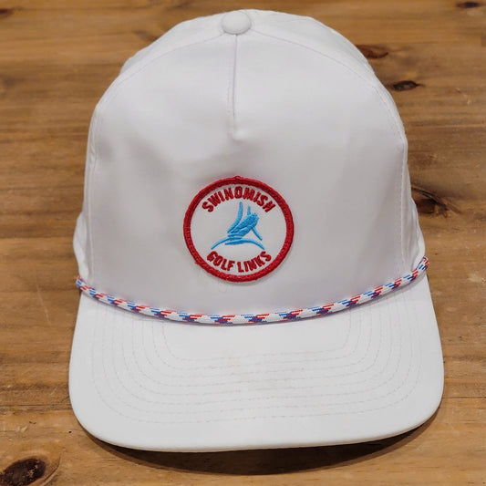 Swinomish Golf Links Hat Snapback Imperial White Rope One Size Patch Washington
