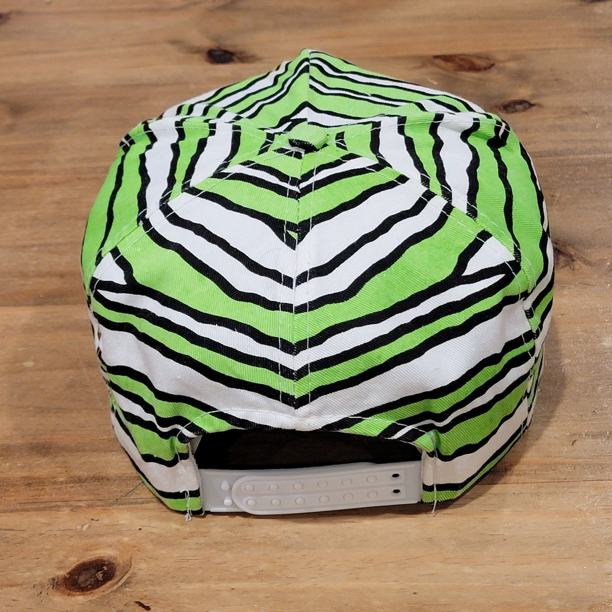 Vintage Wild Thyme Hat Snapback Green White Zebra Tiger Stripe 80s 90s Made USA