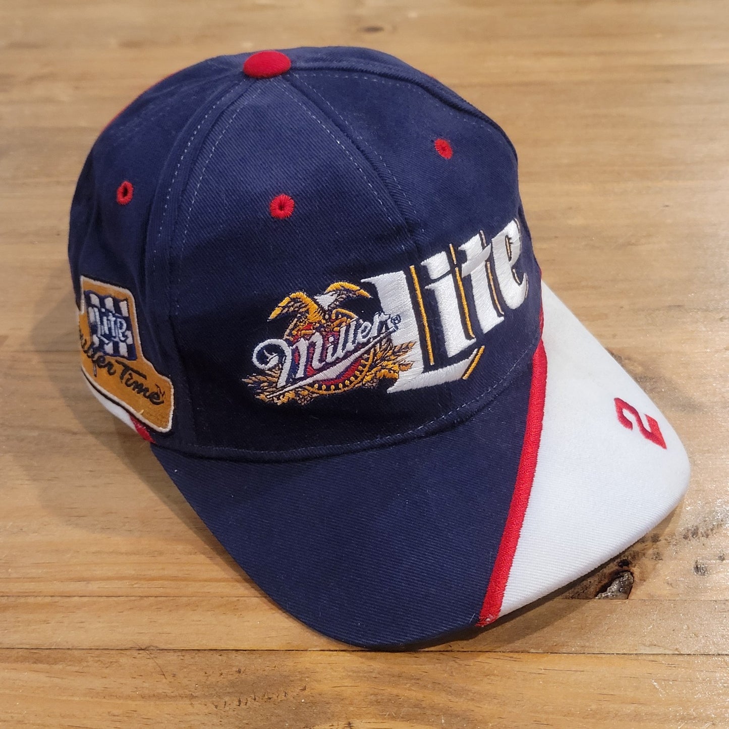 Vintage Miller Lite Rusty Wallace NASCAR Hat Snapback Blue White 90s #2 Racing