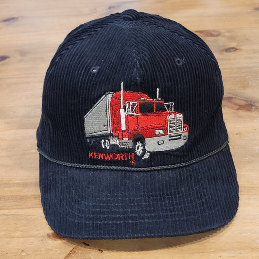 Vintage Kenworth Corduroy Hat Cap Snapback Black Rope Semi Truck 80s