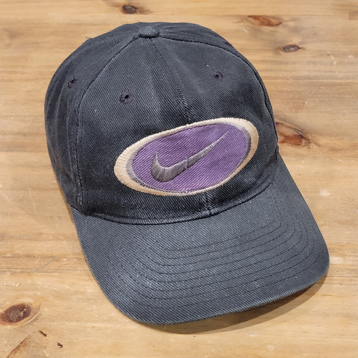 Vintage Nike Hat Cap Strap Back Black Purple Embroidered Swoosh Logo Faded