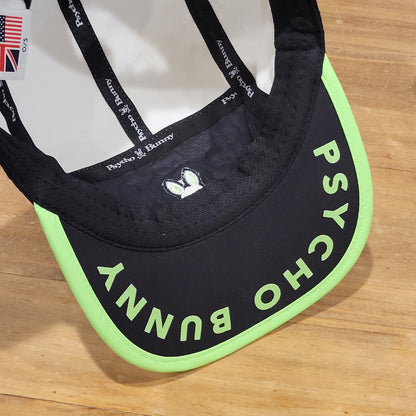 Psycho Bunny 5 Panel Hat Cap One Size Black White Green Lightweight Adjustable