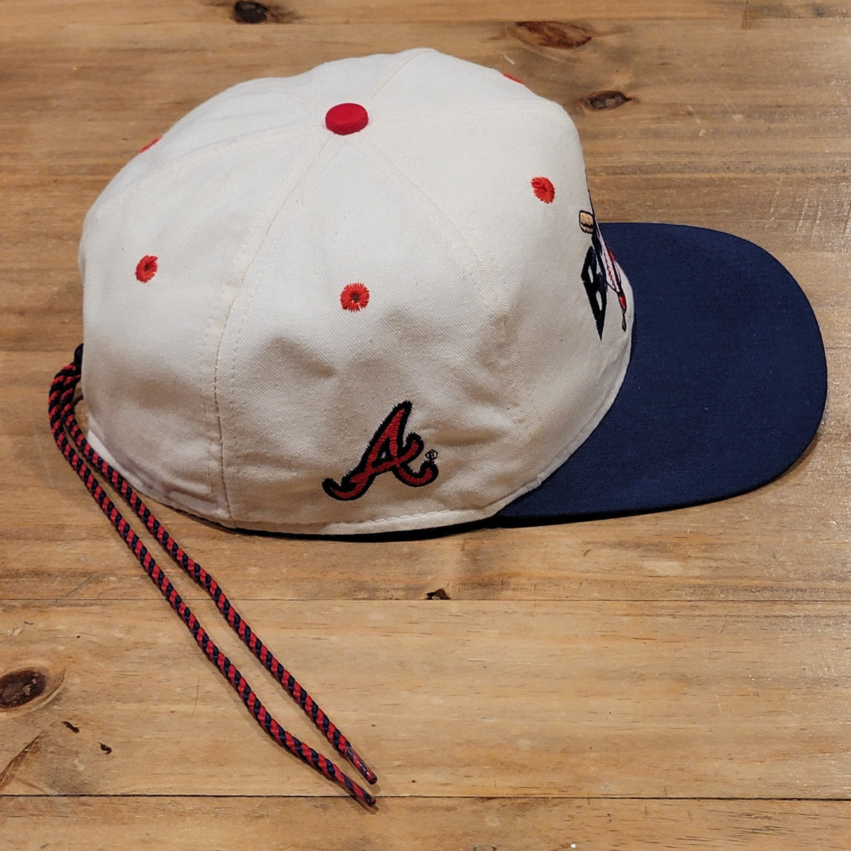 Vintage Atlanta Braves Hat Adjustable Rope 90s MLB Baseball Apparel #1