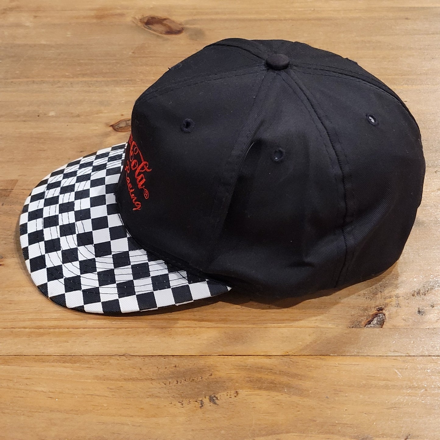 Vintage Coca-Cola Racing Hat Snapback Black Checker Flag Bill Race Car One Size