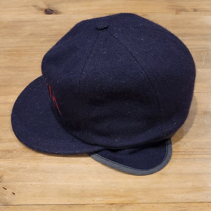 VTG Mammoth Mountain Ski Hat Cap Ear Flaps Navy Blue Wool Winter Snow Resort 90s