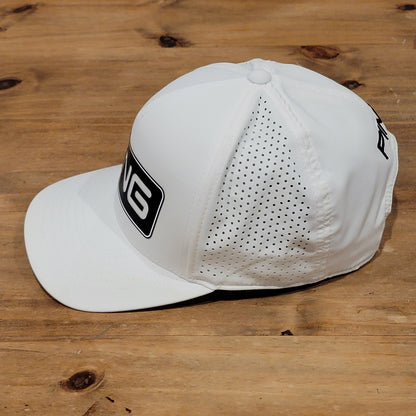 Ping Hat Cap snapback White Black Spell Out Logo 110 Flex Adjustable Golf