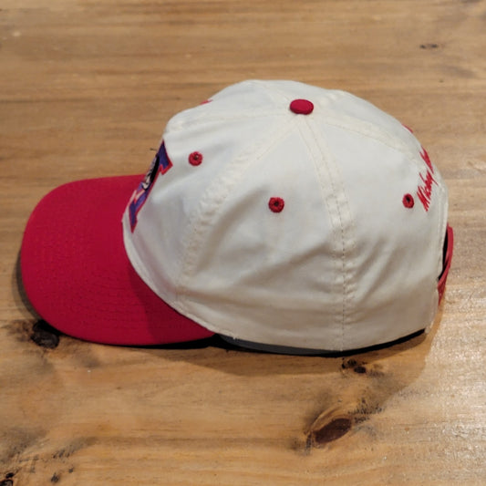 Vintage Mickey Mouse Disney World Hat M Logo Made USA White Red One Size 90s