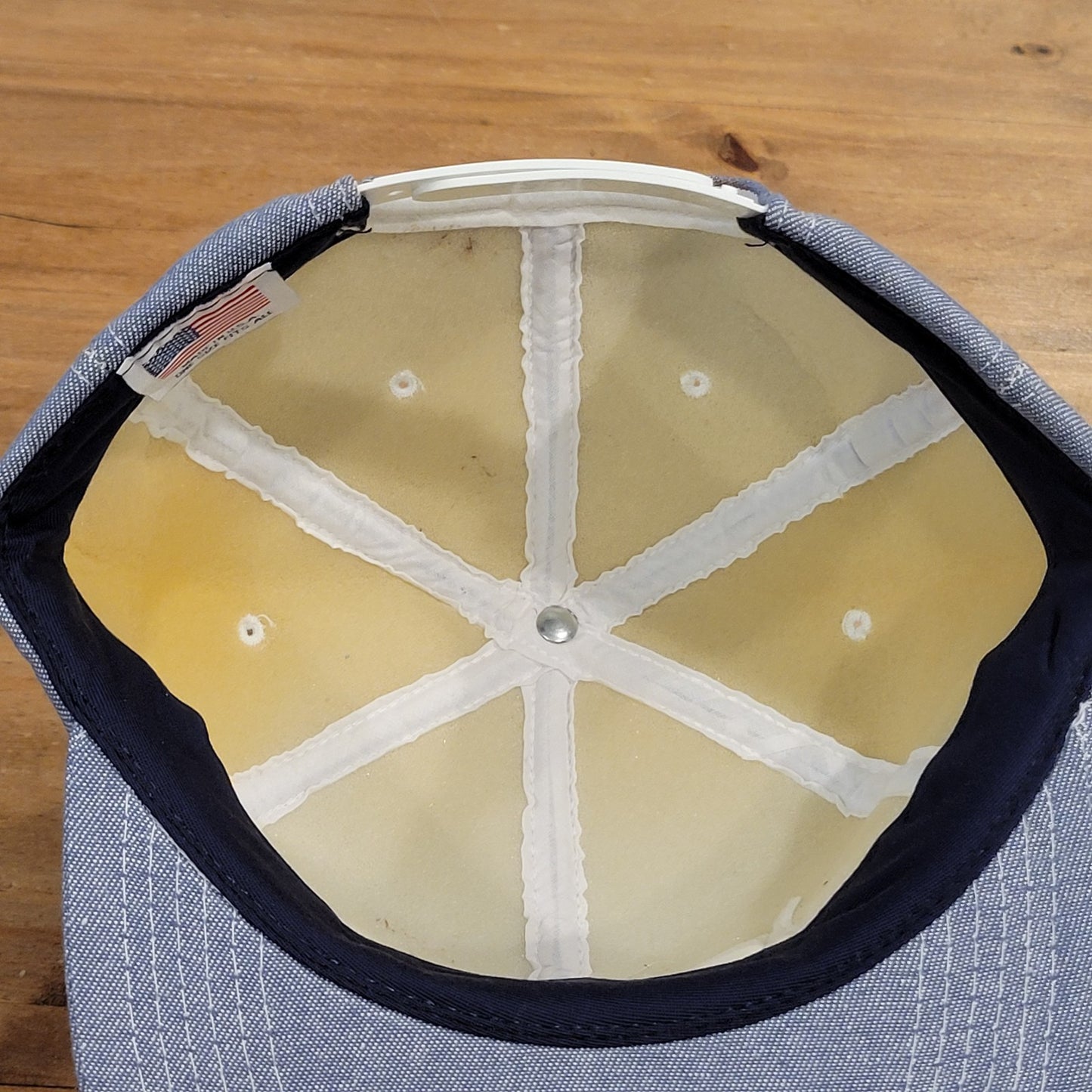 Vintage Irving Materials Denim Trucker Hat Snapback Big Patch imi Made USA Foam