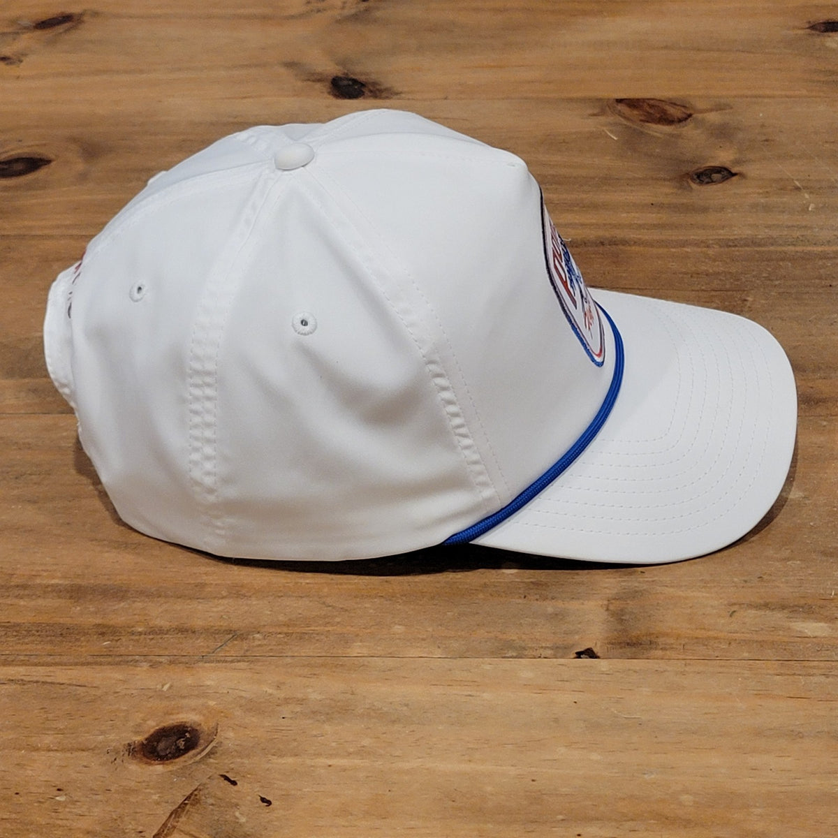 Poncho Outdoors Hat Snapback White Fly Fishing USA Patch One Size Rope Fish