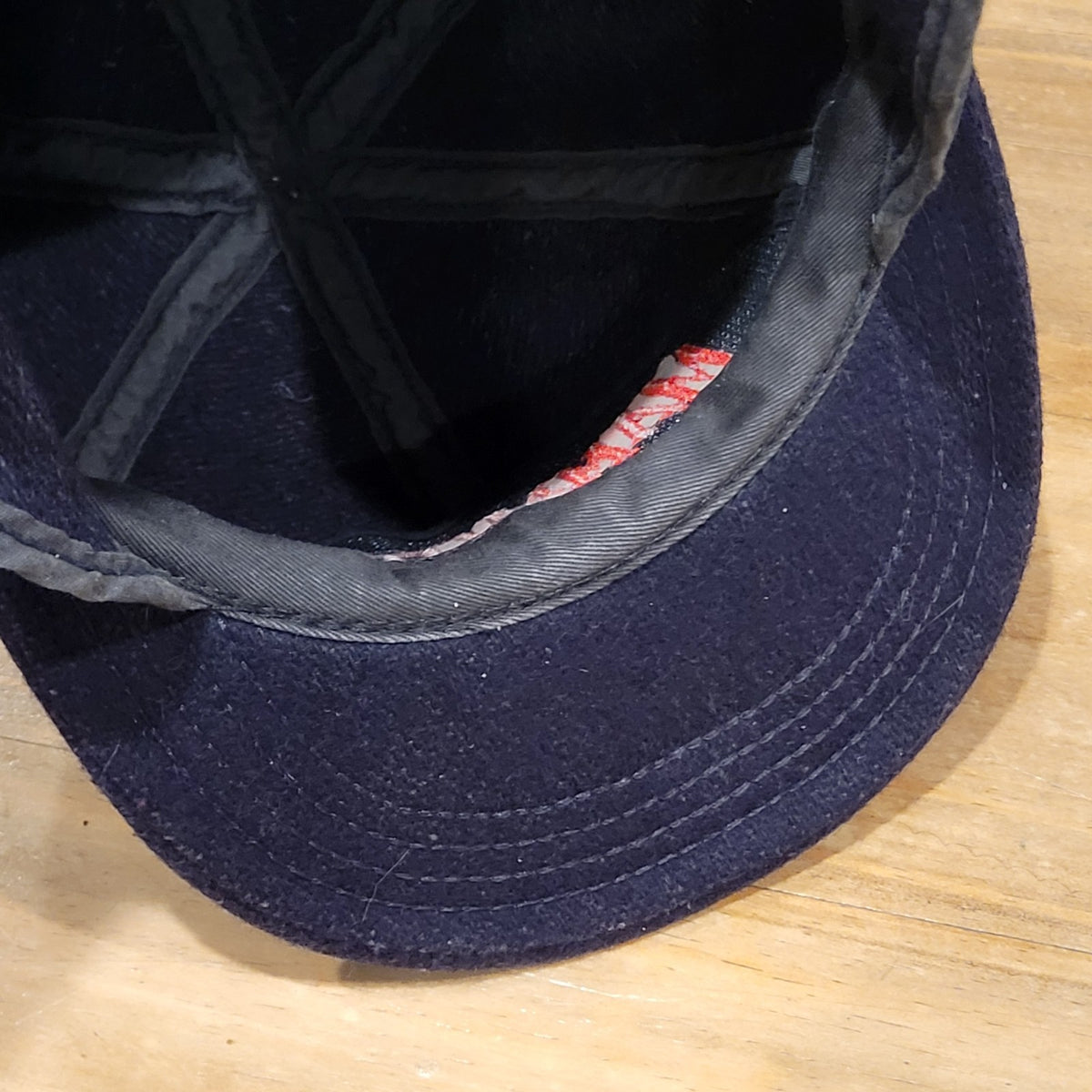 VTG Mammoth Mountain Ski Hat Cap Ear Flaps Navy Blue Wool Winter Snow Resort 90s