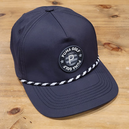 Puma Golf Hat Snapback Black Rope Rubber Circle Patch Golfer One Size