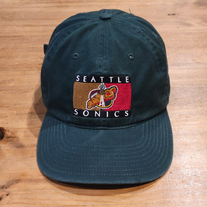Vintage Seattle Supersonics Hat Green Dad Cotton Strap Back 90s Y2K One Size NBA